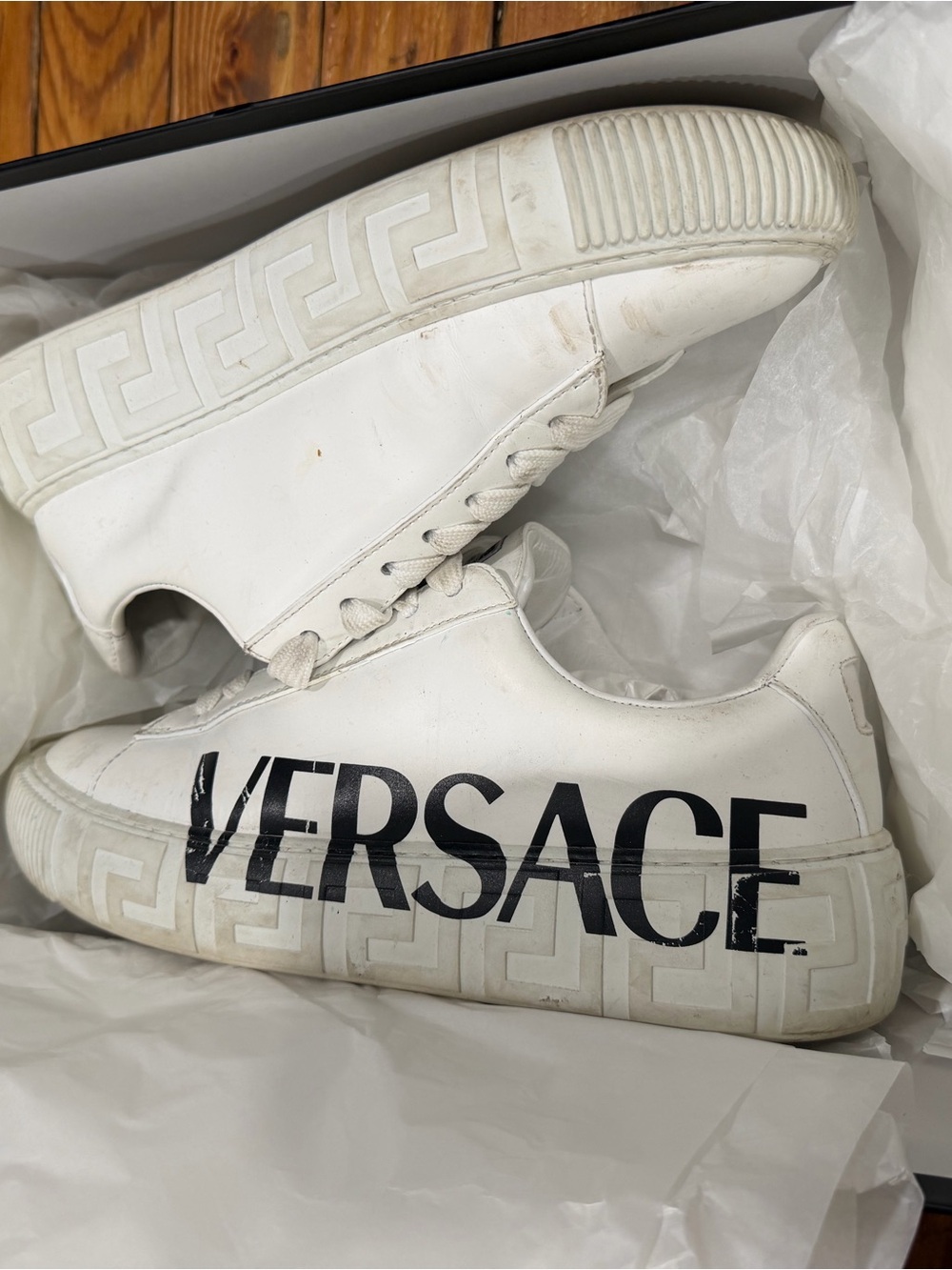 Versace White Black Greca Logo Sneakers Size 38